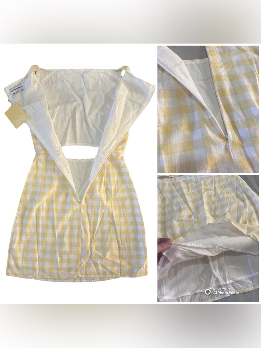 Charlie Holiday Ivy Yellow Gingham Cutout Mini Dress XS NWT $109 Summer Dress - Picture 6 of 8